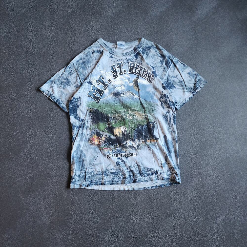 30th Anniversary of Mount St. Helens AOP Blue Graphic Shirt Medium